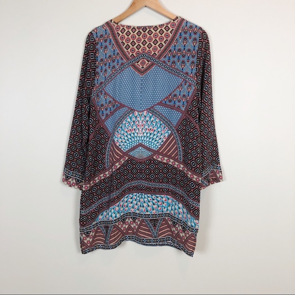 Tolani Silk Printed Tie Front Tunic - Picture 3 of 5